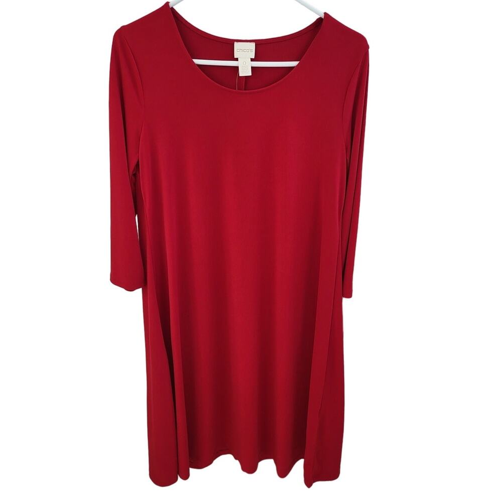 Chico's Bright Red Polyester Long Sleeve Dress - Size 0 (small)
